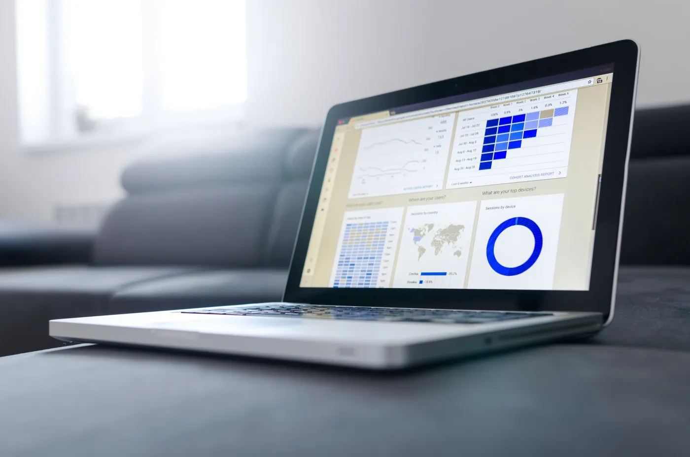 A data analytics dashboard on screen